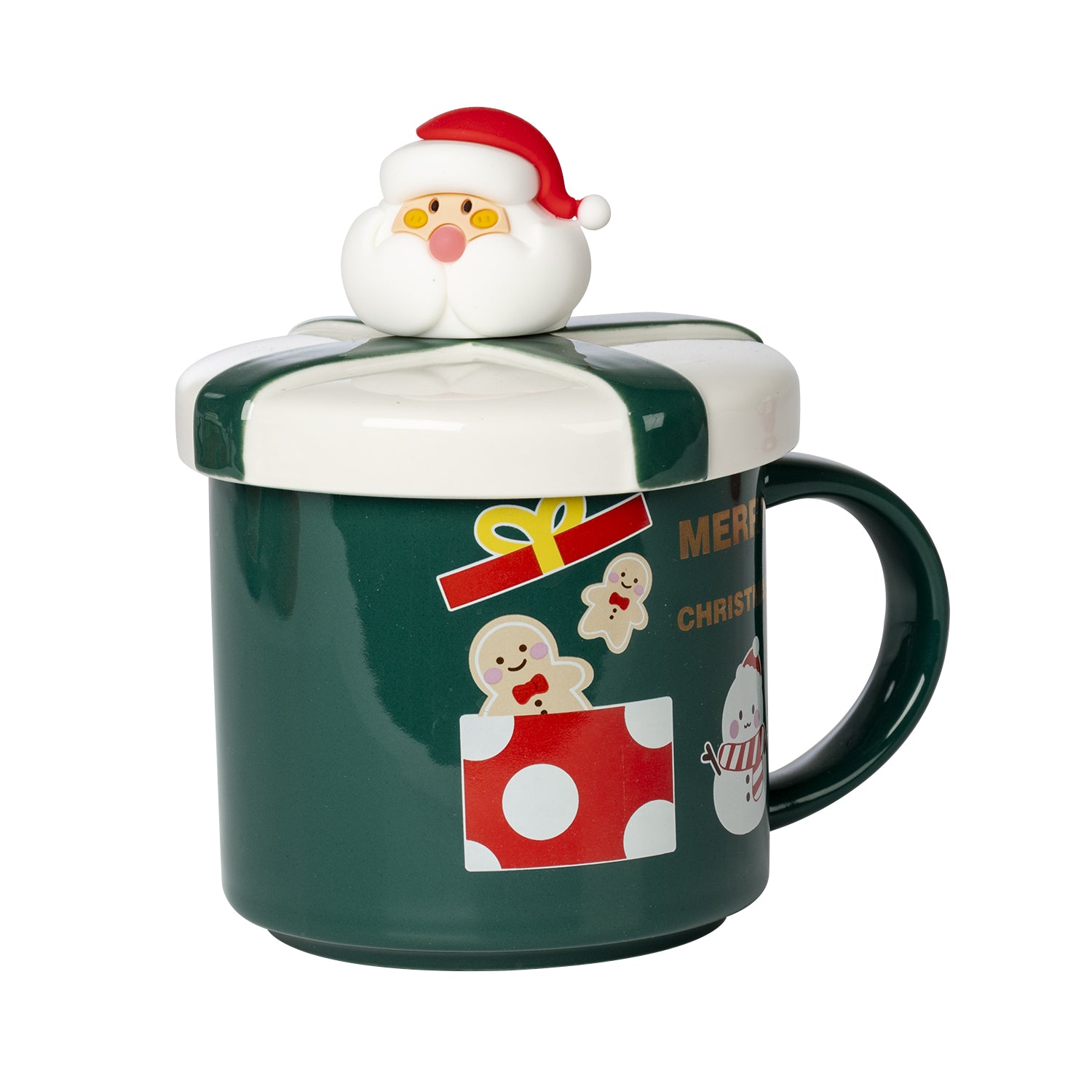 VESTIAMO CASA GRAN NATALE - Tazza Natalizia Babbo Natale in porcellana con Tappo e cucchiaino 40 cl